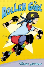 a girl with skates and roller derby gear on.