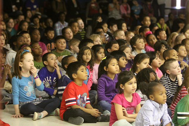 A crowd of rainwater elementary students 