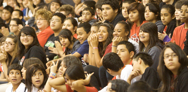 A crowd of students at Perry Middle School