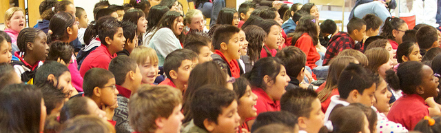 A crowd of mclaughlin strickland elementary students
