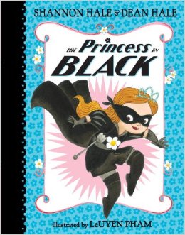 A princess with a tiara and a baton dressed in a black cape, suit, gloves, and facemask and tip toeing 