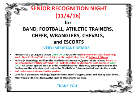 Senior Recognition night at Standridge Stadium on November 4