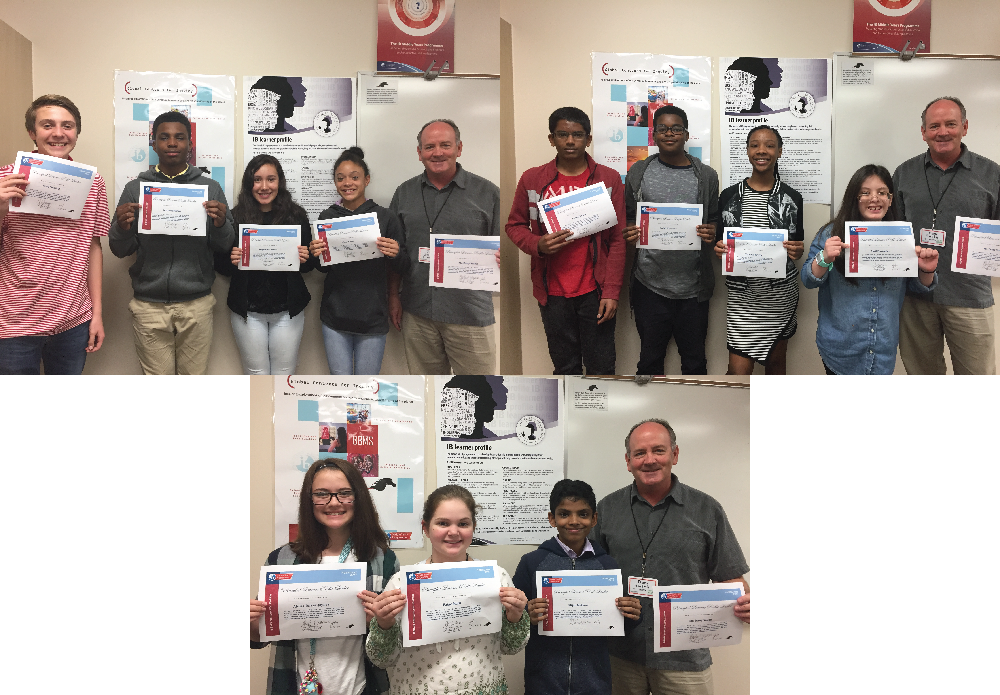 Congratulations to these IB Scholars at Barbara Bush Middle School! They have been recognized by their teachers as being principled students. According to the International Baccalaureate, principled people act with integrity and honesty, with a strong sense of fairness and justice, and with respect for the dignity and rights of people everywhere. They take responsibility for their actions and their consequences. These students enjoyed lunch with one of our community leaders, Mr. Dany Smith. He talked with the students about his college career, some of the 28 patents that he holds, and how he is principled in his daily work as a designer for Toyota. Congratulations to all of these Learner Profile Leaders!