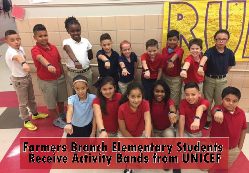 Through the organization of UNICEF, our school was accepted for a program called "The UNICEF Kid Power Band." Farmers Branch Elementary received 40 activity bands. The UNICEF Kid Power Band empowers kids to get active, go on fun missions with famous champions and send lifesaving therapeutic food packets to kids in need. This program is beneficial in 3 ways: Count Steps - Have fun setting daily activity goals with friends and family Tell Time - It's a watch, too, so kids won't ever lose track of time when they're having fun Earn Rewards - Kids take steps to help malnourished kids around the world The more a student moves (wearing the band), the more food packets will be donated. So far, our students have moved enough to send over 400 food packets! What an amazing program that encourages movement while helping others! Thanks UNICEF and way to go Mustangs!