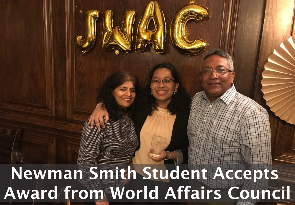 Newman Smith Student Accepts  Award from World Affairs Council