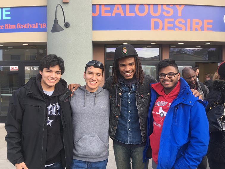 R.L. Turner AMAT Students Attend the Sundance Film Festival. students standing at Sundance with film star