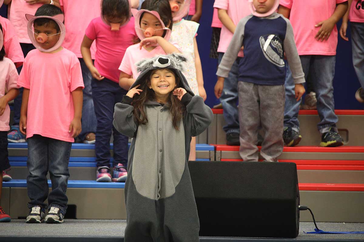 Kindergarten students at McCoy Elementary perform 3 Piggy Opera. 