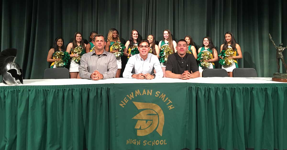 Newman Smith athletes sign with colleges for cheerleading, football, tennis, and soccer today. 