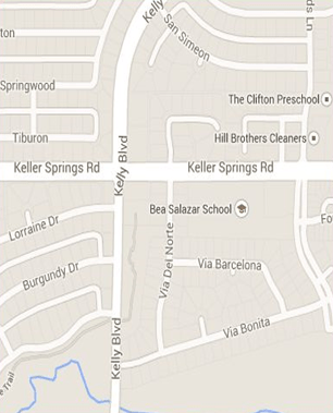 Map to Bea Salazar Learning Center. Salazar is located off of Keller Springs Road & Kelly Boulveard.